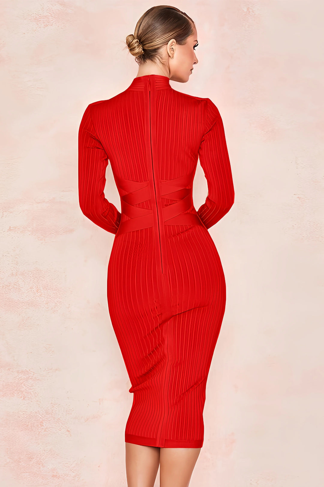 Elin - Stylowa Midi-Sukienka z Stojącym Kołnierzykiem