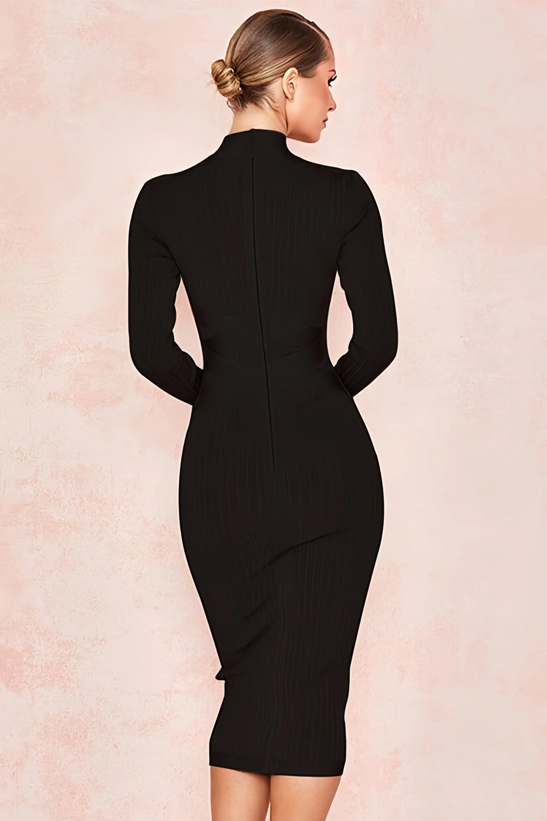 Elin - Stylowa Midi-Sukienka z Stojącym Kołnierzykiem