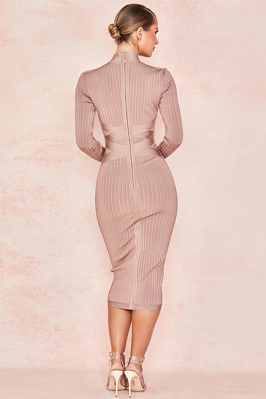 Elin - Stylowa Midi-Sukienka z Stojącym Kołnierzykiem