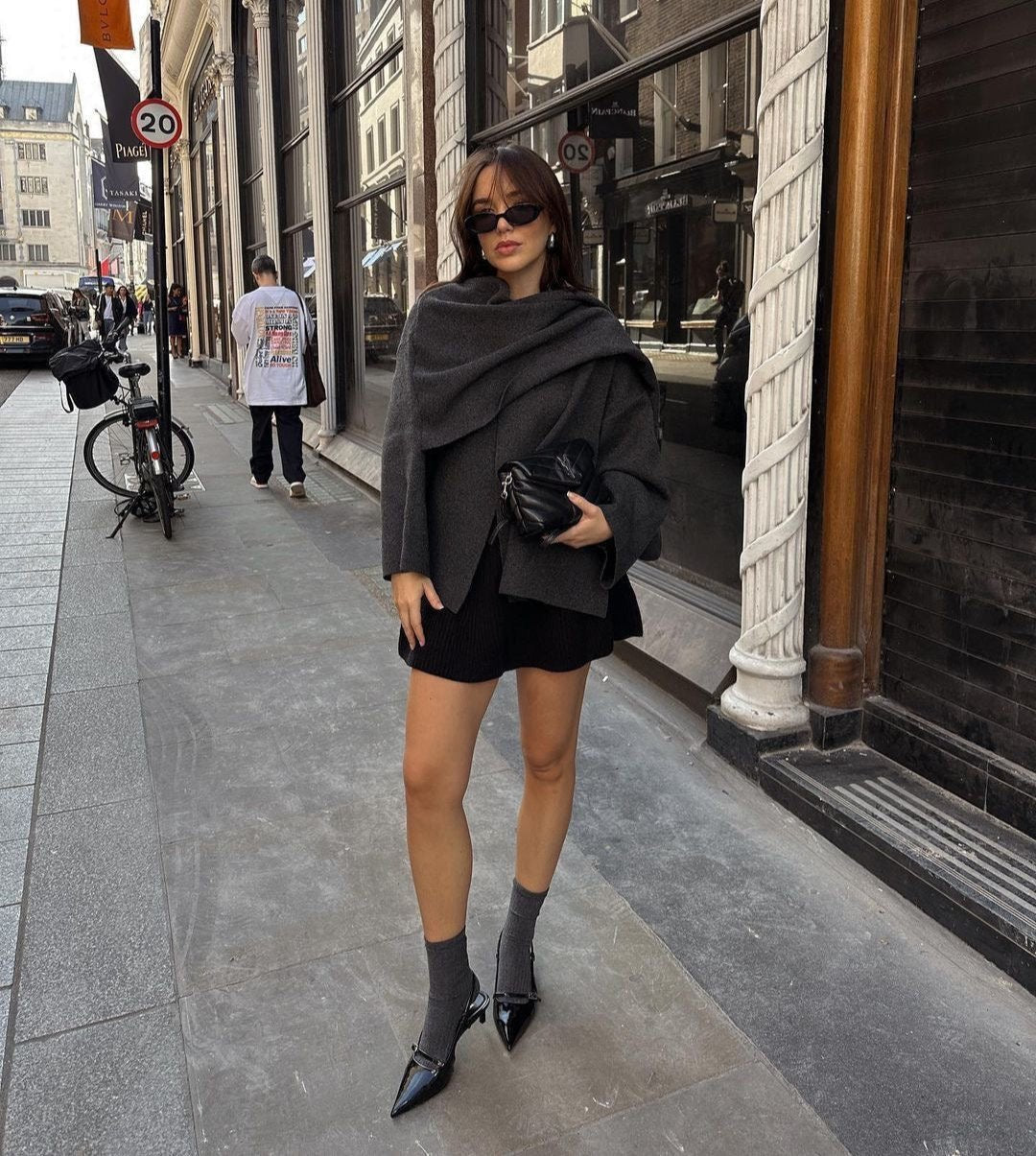 Amely | Ciepły Wełniany Płaszcz z Szalem