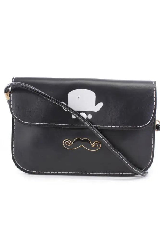 Czarny Kapelusz Cylinder Mustache Wisiorek Klucz W Faux Skórze