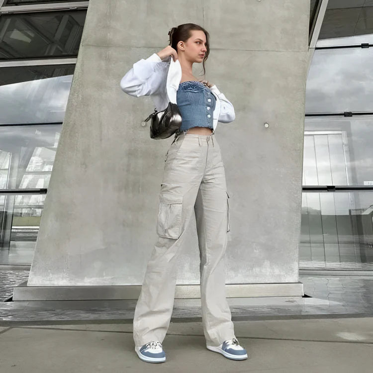 Lara | Modne Regulowane Spodnie Cargo