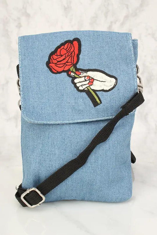 Seksowna Mini Torebka Satchel z Czerwonym Kaktusem z Denimu