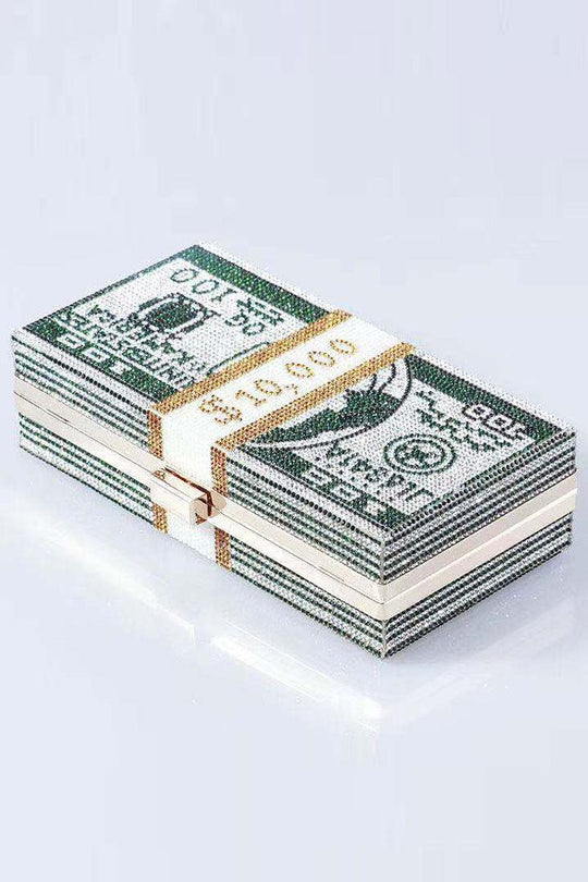 Torebka na ramię z łańcuchem o wysokim połysku z nadrukiem dolara amerykańskiego i kryształkami